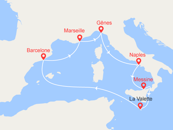 itinéraire croisière Méditerranée : Italie, Espagne, France 