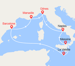 itinéraire croisière Méditerranée : Italie, Espagne, France 
