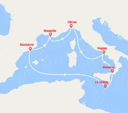 itinéraire croisière Méditerranée Occidentale : Italie, Espagne, France, Malte 