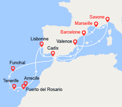 itinéraire croisière Méditerranée - Canaries Madère : Italie, Espagne, Madère, Canaries, Portugal 