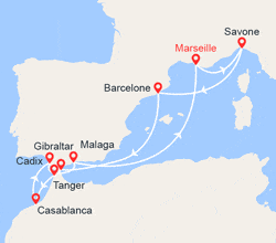 itin&eacute;raire croisi&egrave;re Méditerranée Occidentale : Italie, Espagne, Maroc, Gibraltar 