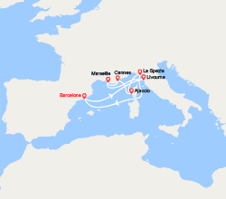 itin&eacute;raire croisi&egrave;re Méditerranée Occidentale : Italie, France 