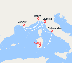 itinéraire croisière Méditerranée Occidentale : Italie, France 