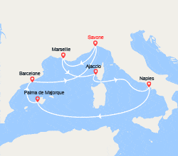 itinéraire croisière Méditerranée Occidentale : Italie, France, Corse, Baléares, Espagne 