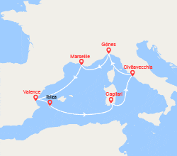 itinéraire croisière Méditerranée Occidentale : Italie, France, Espagne 