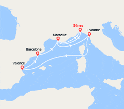 itinéraire croisière Méditerranée Occidentale : Italie, France, Espagne 