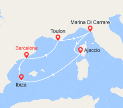 itinéraire croisière Méditerranée Occidentale : Italie, France, Espagne 