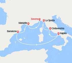 itinéraire croisière Méditerranée Occidentale : Italie, France, Espagne 