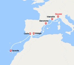 itinéraire croisière Méditerranée Occidentale : Italie, France, Espagne, Canaries 