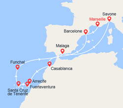 itinéraire croisière Canaries Madère : Italie, France, Espagne, Maroc, Canaries, Madère 