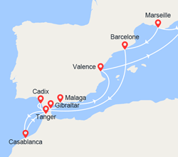 itinéraire croisière Méditerranée : Italie, France, Espagne, Maroc, Gibraltar 