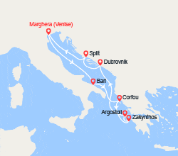 itinéraire croisière Méditerranée Orientale : Italie, Grèce, Croatie 