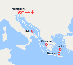 itinéraire croisière Iles grecques : Italie, Grèce, Iles grecques | Vol inclus 