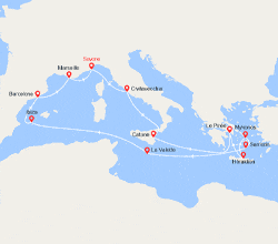 itin&eacute;raire croisi&egrave;re Méditerranée Orientale : Italie, Grèce, Malte, Baléares, Espagne, France 