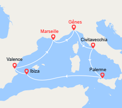 itinéraire croisière Iles Baléares : Italie, Ibiza, Espagne  