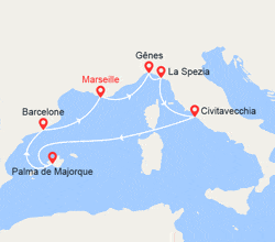 itinéraire croisière Méditerranée Occidentale : Italie, Majorque, Barcelone 