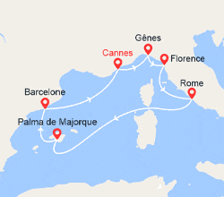 itin&eacute;raire croisi&egrave;re Méditerranée Occidentale : Italie, Majorque, Espagne, Côte d'Azur 