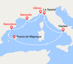 itinéraire croisière Méditerranée : Italie, Majorque, Espagne, Provence 