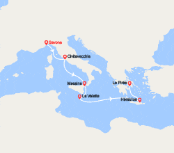 itinéraire croisière Méditerranée Orientale : Italie, Malte, Grèce 