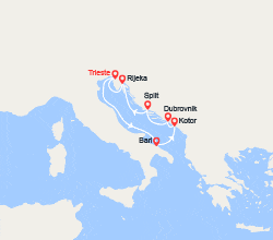 itinéraire croisière Méditerranée Orientale : Italie, Monténégro, Croatie 