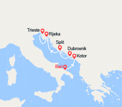 itinéraire croisière Méditerranée Orientale : Italie, Montenegro, Croatie 