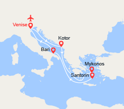 itinéraire croisière Iles grecques : Italie, Montenegro, Iles grecques  |  Vols inclus 