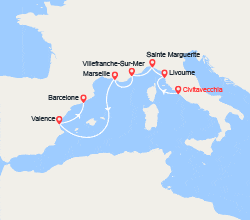 itin&eacute;raire croisi&egrave;re Méditerranée Occidentale : Italie, Provence, Espagne 