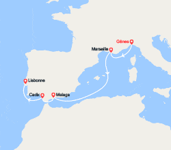 itin&eacute;raire croisi&egrave;re Méditerranée Occidentale : Italie, Provence, Espagne, Portugal 