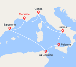 itinéraire croisière Méditerranée : Italie, Sicile, Espagne, Tunisie, Provence 