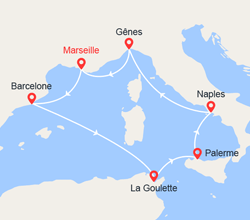 itinéraire croisière Méditerranée : Italie, Sicile, Espagne, Tunisie, Provence 