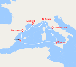 itinéraire croisière Méditerranée Occidentale : Italie, Sicile, Ibiza, Espagne 