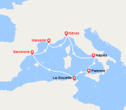 itinéraire croisière Méditerranée Occidentale : Italie, Sicile, Tunisie, Espagne 