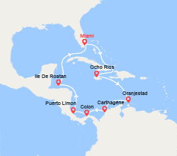 itinéraire croisière Caraïbes et Antilles : Jamaïque, Aruba, Colombie, Panama, Costa Rica, Honduras 