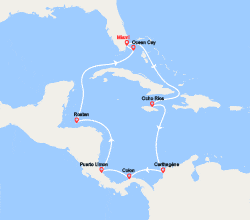 itin&eacute;raire croisi&egrave;re Caraïbes et Antilles : Jamaïque, Colombie, Panama, Costa Rica, Honduras, Bahamas 