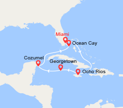 itinéraire croisière Caraïbes et Antilles : Jamaïque, Iles Caïman, Cozumel & Bahamas 