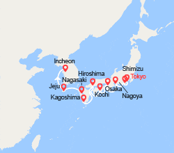 itin&eacute;raire croisi&egrave;re Asie : Japon : Mont Fuji, Nagoya, Osaka, Nagasaki... 