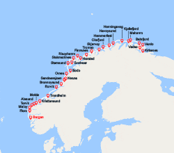 itinéraire croisière Fjords : L'Express Côtier – du Sud au Nord : de Bergen à Kirkenes 