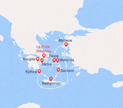 itinéraire croisière Iles grecques : La Grèce classique : Mykonos, Santorin, Crète, Cythère, Nauplie… 