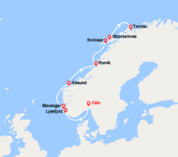 itinéraire croisière Fjords : La Ligne du Cap Nord du Sud au Nord 