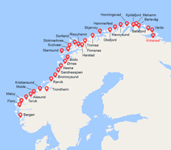 itinéraire croisière Fjords : La Norvège du Nord au Sud: de Kirkenes à Bergen 