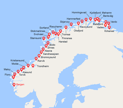 itinéraire croisière Fjords - Fjords : La Norvège du Sud au Nord: de Bergen à Kirkenes 