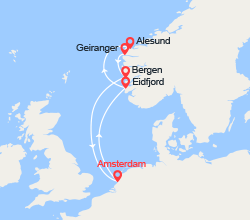 itinéraire croisière Fjords : Légendes Nordiques: Eidfjord, Alesund, Geiranger, Bergen 