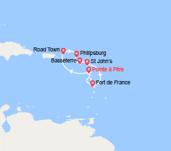 itinéraire croisière Caraïbes et Antilles : Les Caraïbes : Guadeloupe, Îles Vierges, Saint-Martin, Saint-Christophe, Antigua, Martinique