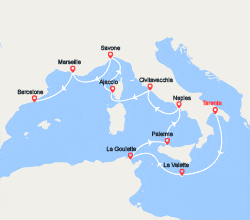 itinéraire croisière Méditerranée Occidentale : Malte, Italie, Corse, France, Espagne 