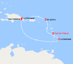itin&eacute;raire croisi&egrave;re Caraïbes et Antilles : Martinique, Antigua-et-Barbuda, République Dominicaine, Barbade 