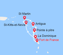 itin&eacute;raire croisi&egrave;re Caraïbes et Antilles : Martinique, Guadeloupe, Antigua, St Martin, St Kitts; Dominique 