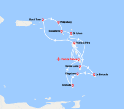 itin&eacute;raire croisi&egrave;re Caraïbes et Antilles : Martinique, Guadeloupe, Barbades, Grenadines, Ste Lucie, St Martin... - Vols inclus 