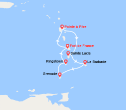 itin&eacute;raire croisi&egrave;re Caraïbes et Antilles : Martinique, Guadeloupe, Ste Lucie, Barbade, Grenade, Grenadines 