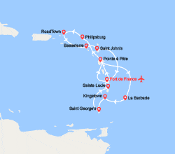 itin&eacute;raire croisi&egrave;re Caraïbes et Antilles : Martinique, Guadeloupe, Ste Lucie, Barbades, St Vincent et les Grenadines, Grenades... -| Vols inclus 