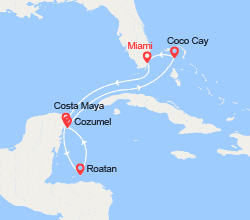 itinéraire croisière Caraïbes et Antilles : Mexique, Honduras, Bahamas 